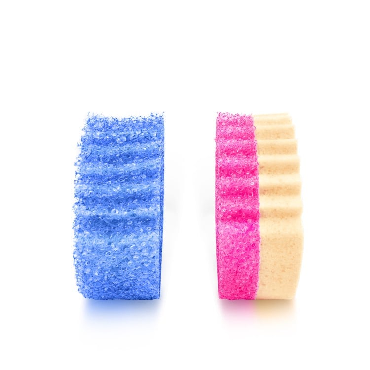 Side view of Scrub Baby Blue Sponges